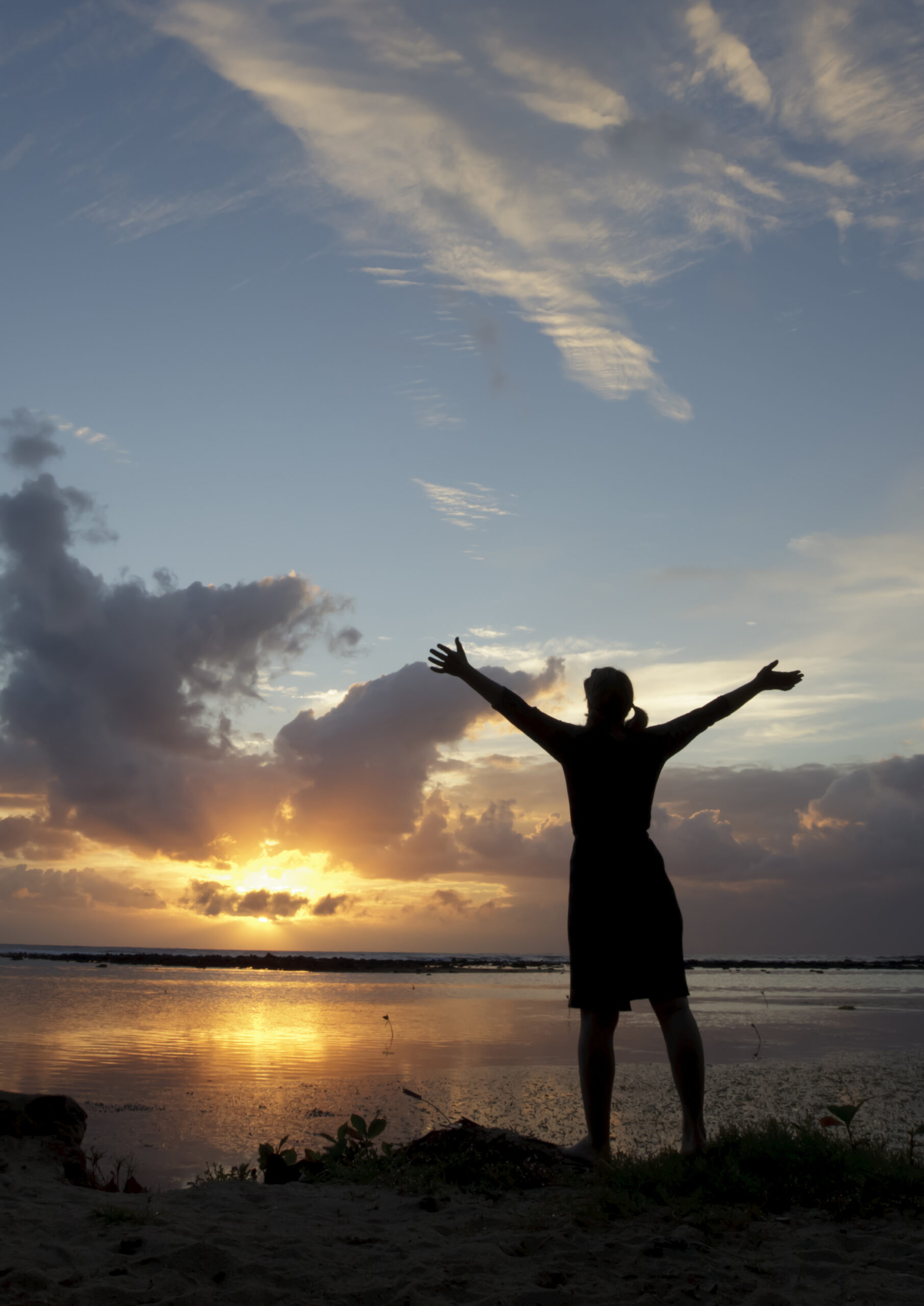 joy at recovery at sunset